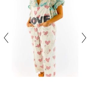 Magnolia Pearl Love Appliqué overalls. Like new worn once! OS